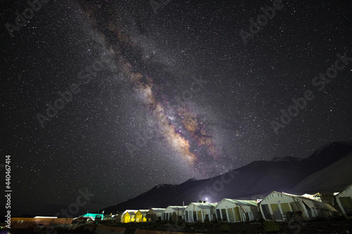 Fototapeta Naklejka Na Ścianę i Meble -  Milkyway over camp near Pangong lake