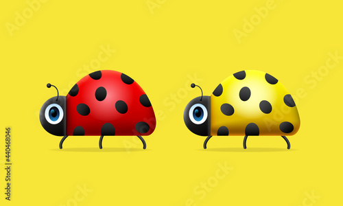 Ladybug. Red and yellow ladybugs. 3d vector illustration. 