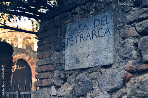 The entrance of poet Francesco Petrarca house museum in arqua' petrarca, italy photo