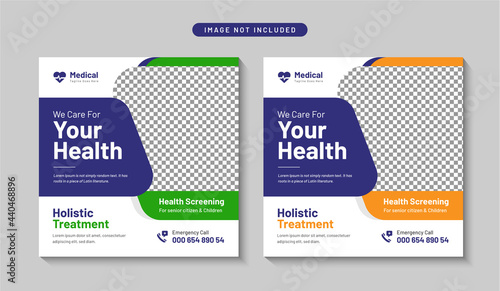 Medical healthcare social media post design template or editable square flyer poster banner Premium Vector