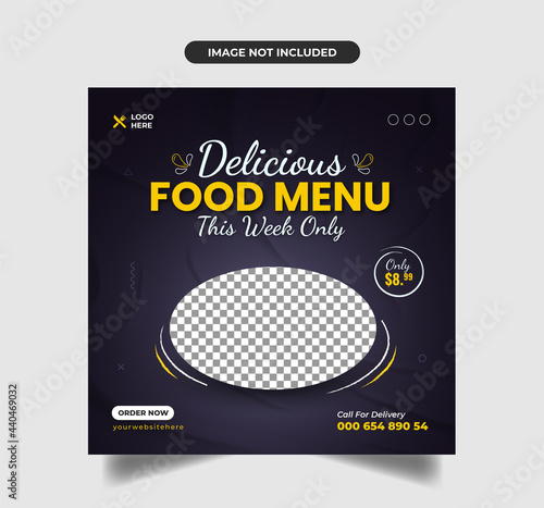 Delicious Pizza food menu social media post or web banner template Premium Vector