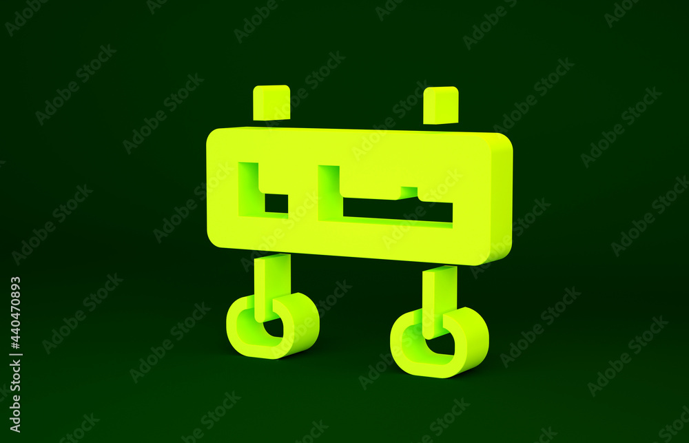 Yellow Road traffic sign. Signpost icon isolated on green background. Pointer symbol. Isolated street information sign. Direction sign. Minimalism concept. 3d illustration 3D render Yellow Road traffic sign. Signpost icon isolated on green background. Pointer symbol. Isolated street information sign. Direction sign. Minimalism concept. 3d illustration 3D render