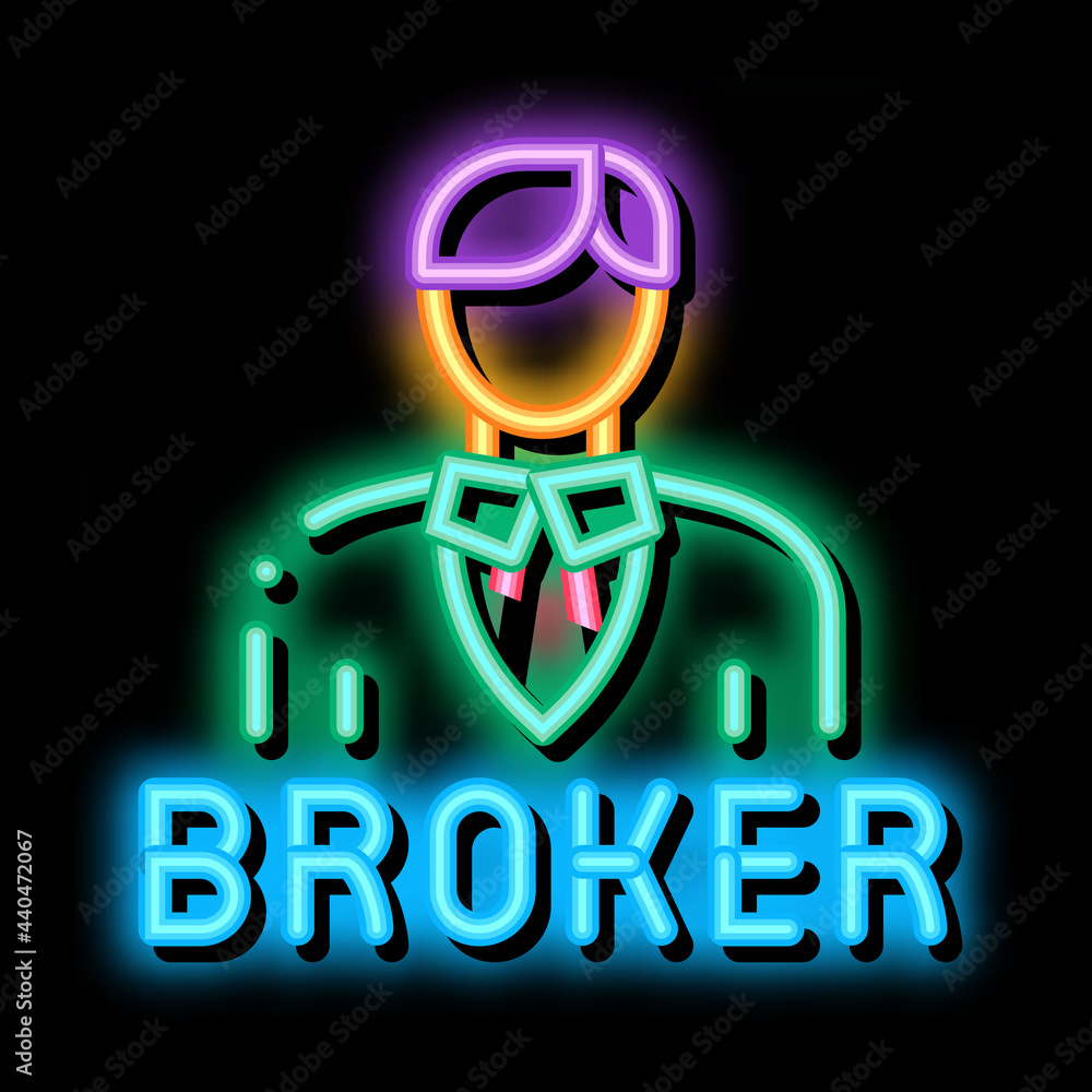 broker man neon light sign vector. Glowing bright icon broker man sign. transparent symbol illustration broker man neon light sign vector. Glowing bright icon broker man sign. transparent symbol illustration