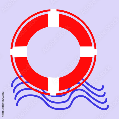 Lifebuoy with sea waves.White lifebuoy with rope.Isolated veterinary illustration.Sea river save people.marine lifebuoy water safety stock vector illustration isolated on white background