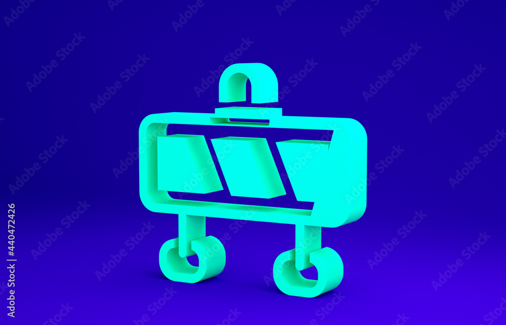 Green Road barrier icon isolated on blue background. Symbol of restricted area which are in under construction processes. Repair works. Minimalism concept. 3d illustration 3D render Green Road barrier icon isolated on blue background. Symbol of restricted area which are in under construction processes. Repair works. Minimalism concept. 3d illustration 3D render