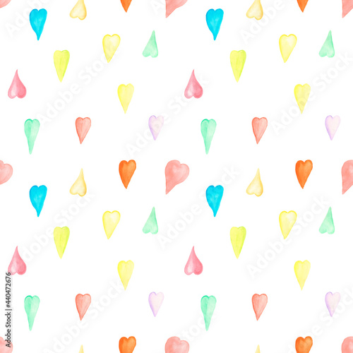 Watercolor baby seamless pattern,heart, love, children . Summer Colorful rainbow background pattern. Abstract background in warm pastel colors