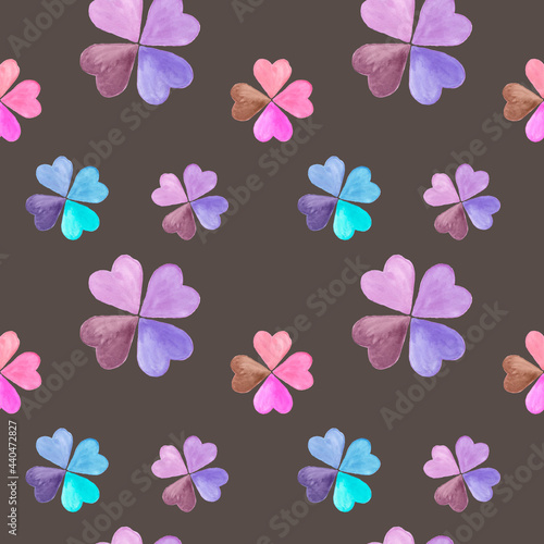 Watercolor baby seamless pattern. Summer flower  leaf  multicolored  clover  Colorful rainbow background pattern. Abstract background  in warm pastel colors