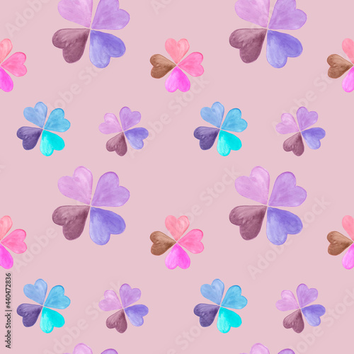 Watercolor baby seamless pattern. Summer flower, leaf, multicolored, clover, Colorful rainbow background pattern. Abstract background  in warm pastel colors