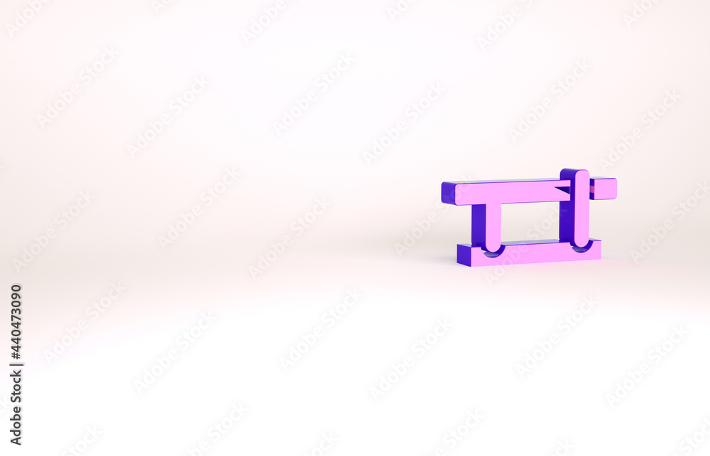 Purple Parking car barrier icon isolated on white background. Street road stop border. Minimalism concept. 3d illustration 3D render Purple Parking car barrier icon isolated on white background. Street road stop border. Minimalism concept. 3d illustration 3D render
