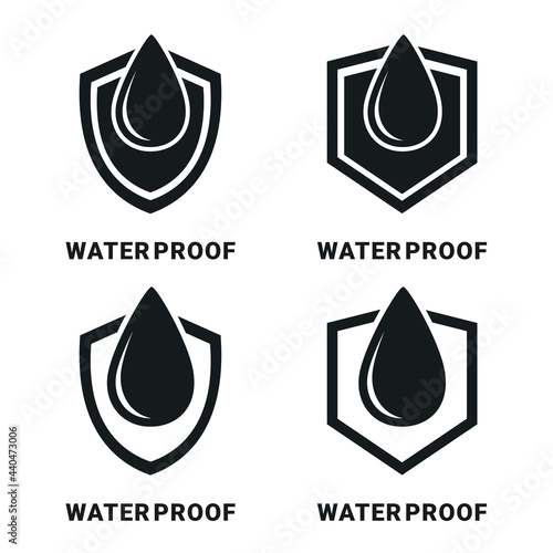 Waterproof icon. Set of shield with waterdrop. water protection icon. Illustration vector