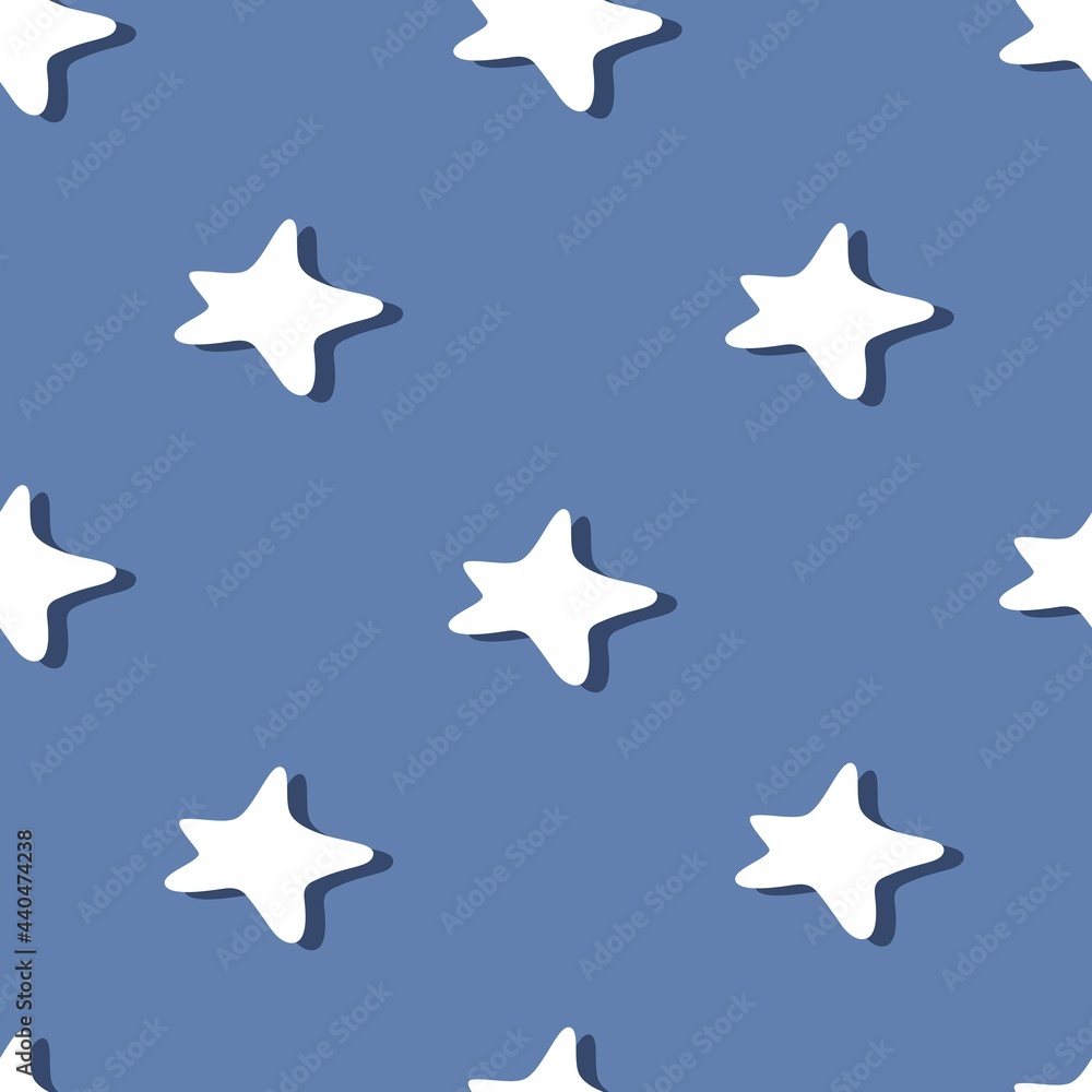 Seamless vector pattern with hand-drawn stars on a blue background. For textile, package design, banners. Seamless vector pattern with hand-drawn stars on a blue background. For textile, package design, banners.
