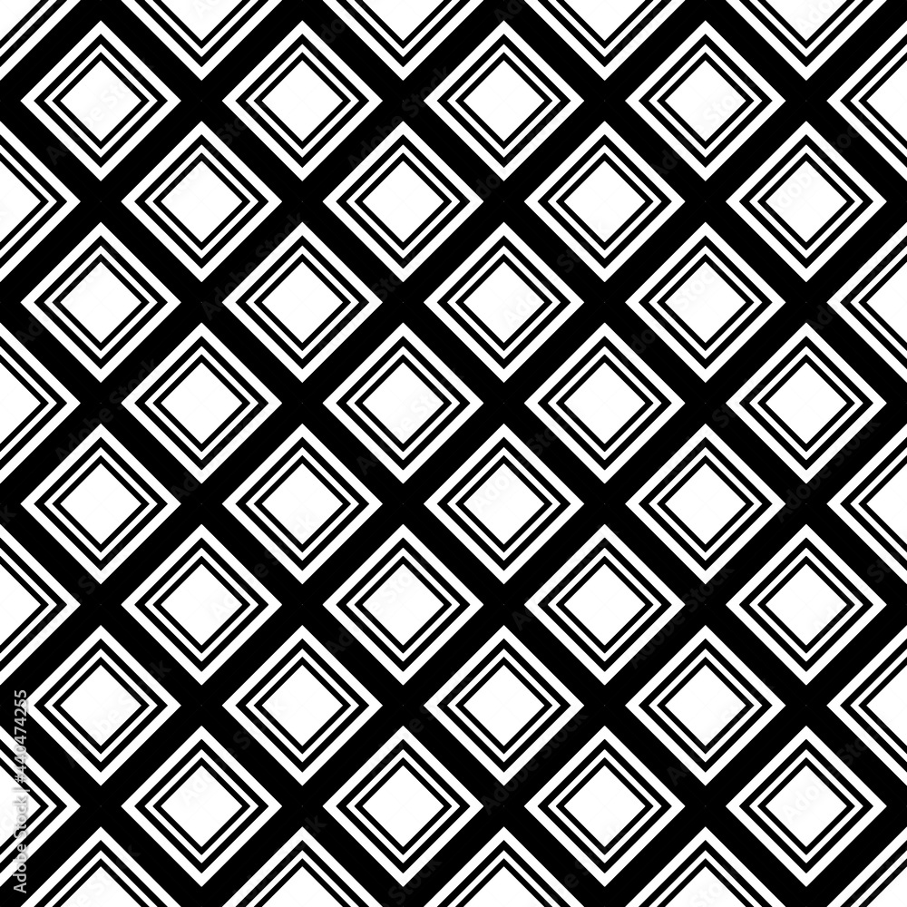 Lines, strokes, squares ornament. Black and white seamless pattern.  Ancient mosaic. Digital paper print. Seamless background.