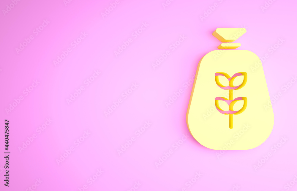 Yellow Bag of flour icon isolated on pink background. Minimalism concept. 3d illustration 3D render Yellow Bag of flour icon isolated on pink background. Minimalism concept. 3d illustration 3D render