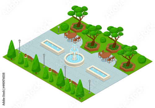 Landscape Design Park Isometric Colored Composition