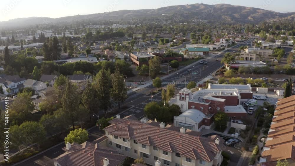 Sunset aerial view of the downtown urban core of Brea, California, USA. Sunset aerial view of the downtown urban core of Brea, California, USA.