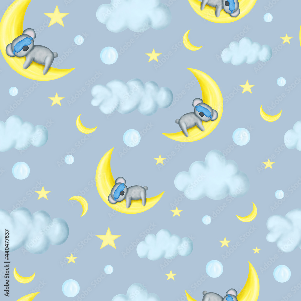 Sleeping baby koala with mask seamless pattern Sleeping baby koala with mask seamless pattern