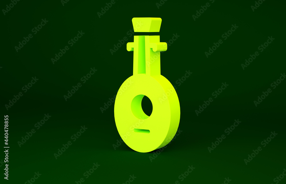 Obraz premium Yellow Musical instrument lute icon isolated on green background. Arabic, Oriental, Greek music instrument. Minimalism concept. 3d illustration 3D render
