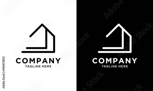 Symbol vector of building and property logo template with creative lineart icon. Real estate architeture design minimalist illustration for agency and company. photo