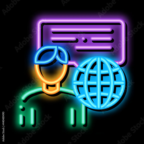 travel company representative neon light sign vector. Glowing bright icon travel company representative sign. transparent symbol illustration