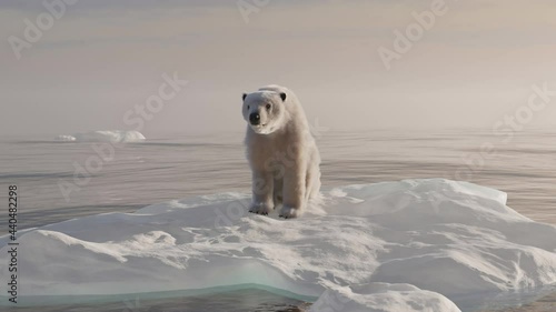 Solitary polar bear losing its habitat, animation photo