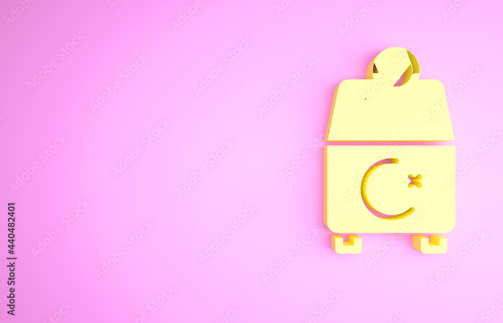 Yellow Donate or pay your zakat as muslim obligatory icon isolated on pink background. Muslim charity or alms in ramadan kareem before eid al-fir. Minimalism concept. 3d illustration 3D render Yellow Donate or pay your zakat as muslim obligatory icon isolated on pink background. Muslim charity or alms in ramadan kareem before eid al-fir. Minimalism concept. 3d illustration 3D render
