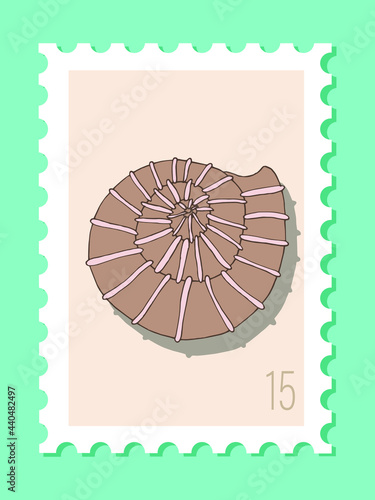 Vector beautiful hand drawn post stamp. Modern vector isolated post stamp design. Seashells and stars post stamp. Mail and post office conceptual drawing.