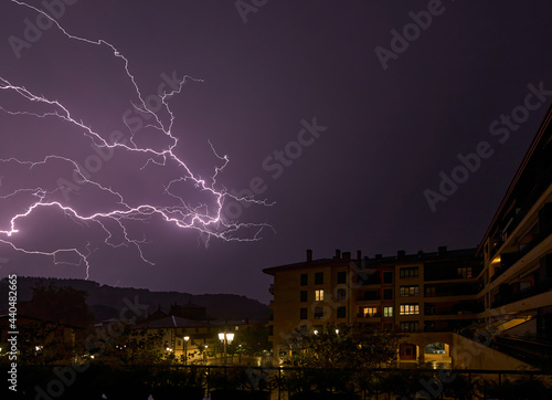 Lightning Storm in the town with city lights