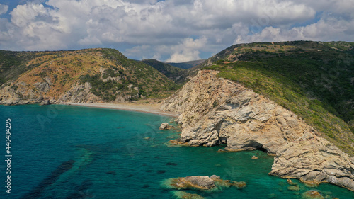 Aerial drone photo of beautiful turquoise paradise beach of Kaladi one of the best in island of Kythera, Ionian, Greece photo