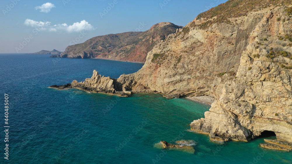 Aerial drone photo of beautiful turquoise beach of Komponada, Kythera island, Ionian, Greece Aerial drone photo of beautiful turquoise beach of Komponada, Kythera island, Ionian, Greece