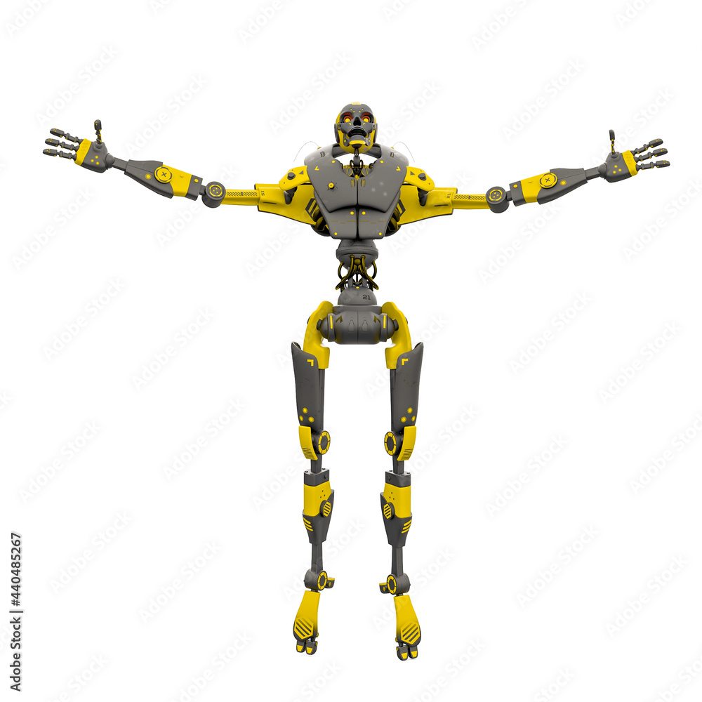 skeleton robot is floating on white background skeleton robot is floating on white background