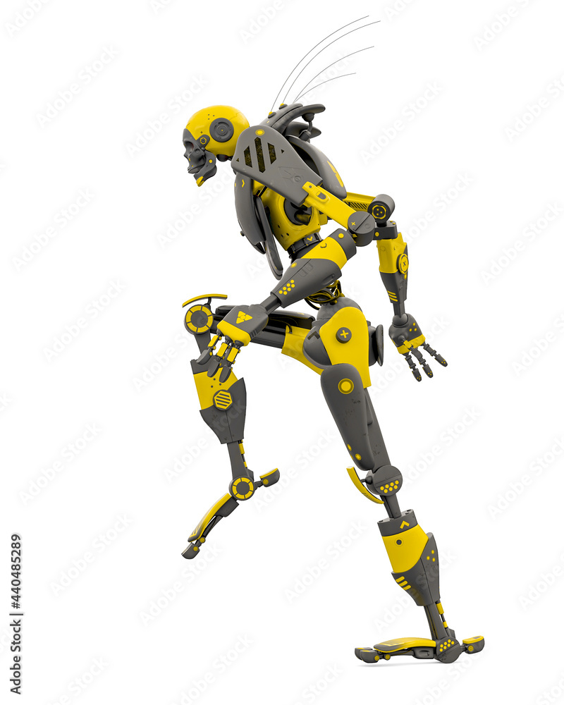 skeleton robot is marching white background side view skeleton robot is marching white background side view
