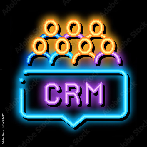 customer relationship management neon light sign vector. Glowing bright icon customer relationship management sign. transparent symbol illustration