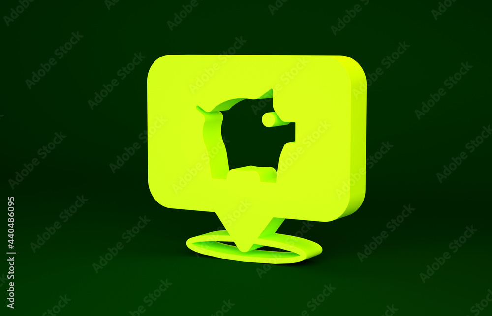 Yellow Piggy bank icon isolated on green background. Icon saving or accumulation of money, investment. Minimalism concept. 3d illustration 3D render Yellow Piggy bank icon isolated on green background. Icon saving or accumulation of money, investment. Minimalism concept. 3d illustration 3D render
