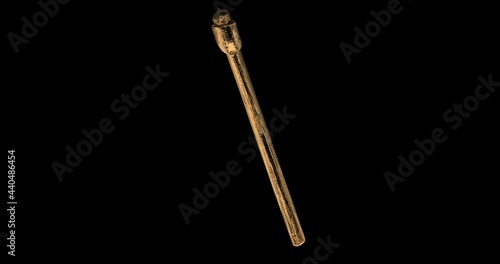 Gold aged single-bit forest axe with straight handle. Alpha matte channel.