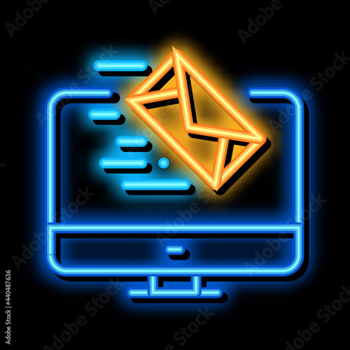 received letter to computer neon light sign vector. Glowing bright icon received letter to computer sign. transparent symbol illustration
