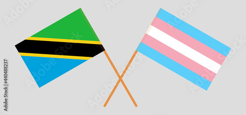 Crossed flags of Tanzania and transgender pride. Official colors. Correct proportion