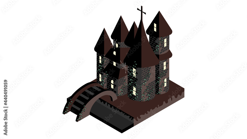 Naklejka premium アイソメトリック ハロウィン お城