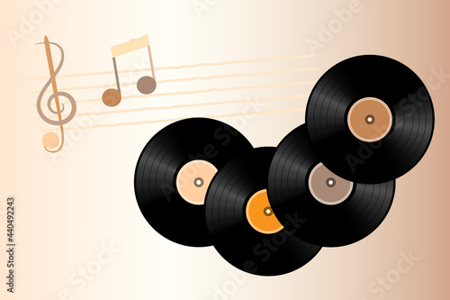 Musical theme background with vinyl record, vector illustration