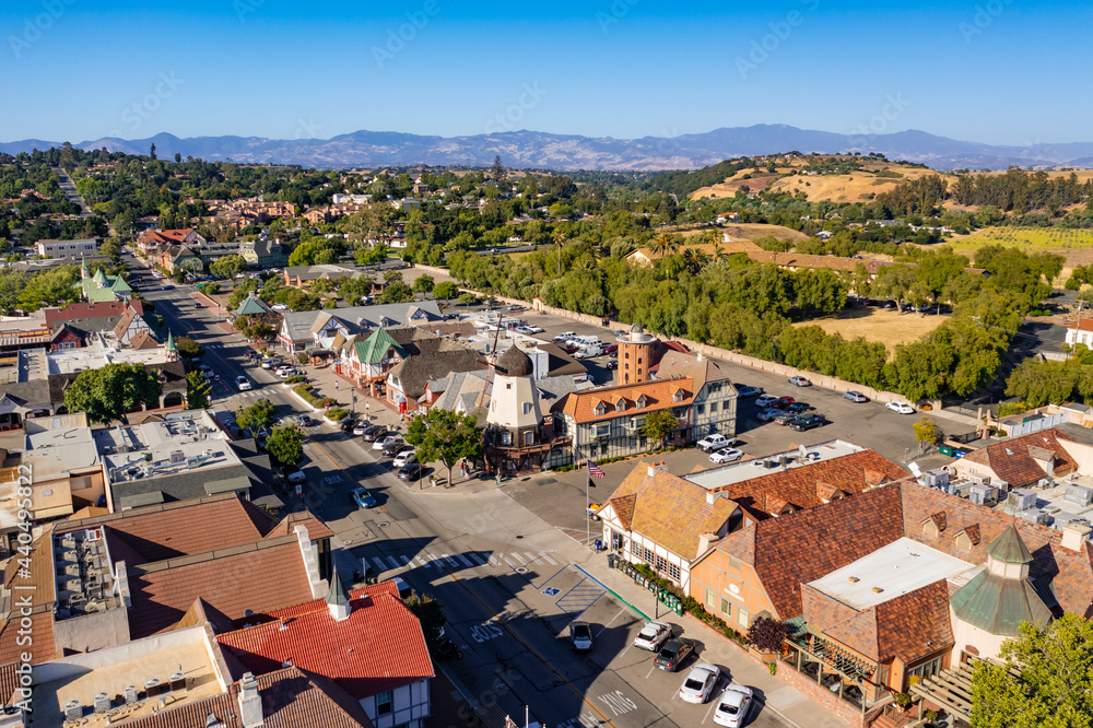air view of the small town Solvang in California a town that is A little slice of Denmark in Southern California