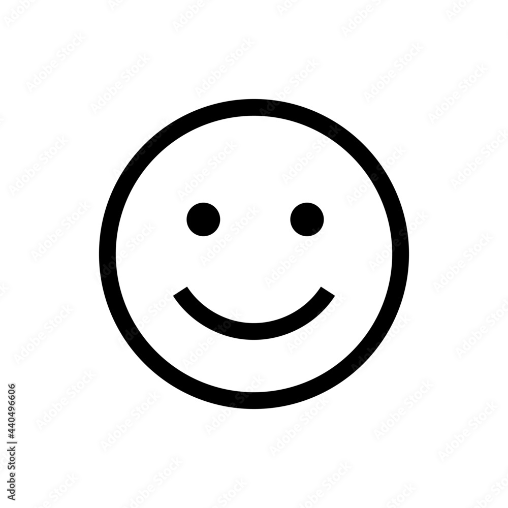 Happy face black and white. smiley face emoji vector isolated on white
