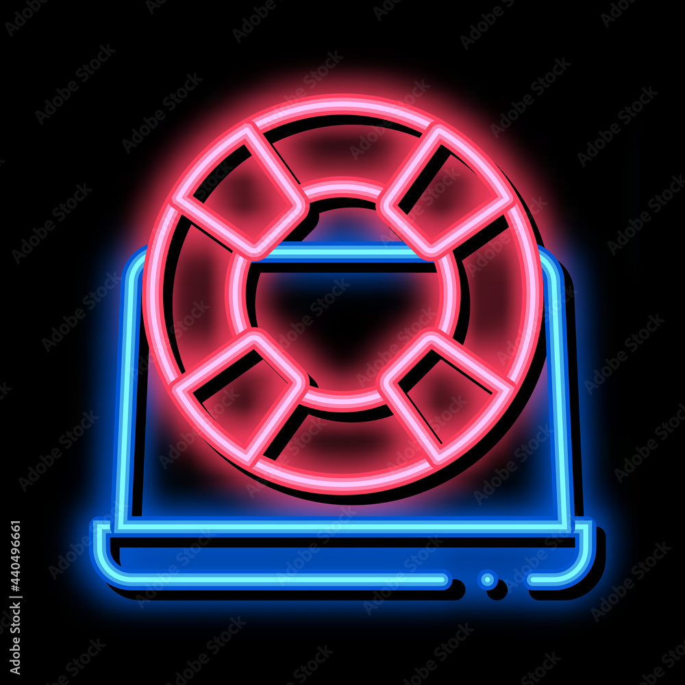 lifebuoy computer neon light sign vector. Glowing bright icon lifebuoy computer sign. transparent symbol illustration lifebuoy computer neon light sign vector. Glowing bright icon lifebuoy computer sign. transparent symbol illustration