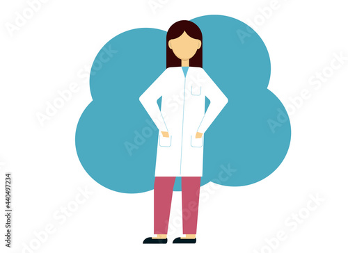 Illustration of a female doctor in a white coat and pink pants