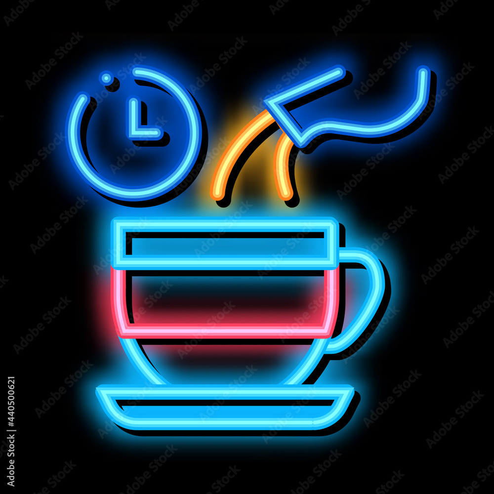 tea standby time neon light sign vector. Glowing bright icon tea standby time sign. transparent symbol illustration tea standby time neon light sign vector. Glowing bright icon tea standby time sign. transparent symbol illustration