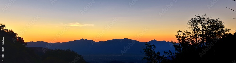 Lowe Peak views of Oquirrh range toward the Salt Lake Valley by Rio Tinto Bingham Copper Mine, in spring. Utah. United States.