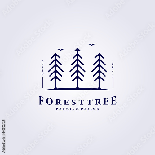 Forest tree wood simple logo line art vector illustration design icon symbol label sign template background creative land field