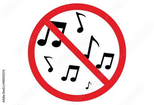 Forbidden music sign. Do not alloweed music. Stop volume sign isolated. Flat vector illustration with white background