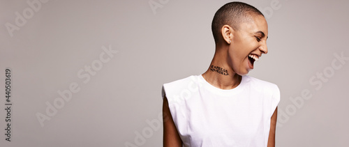Liberated woman with shaved head