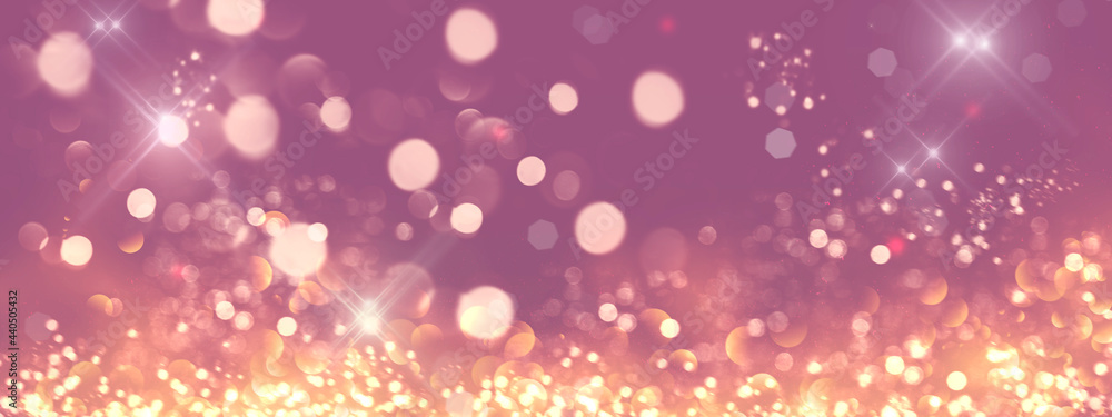 Golden glittering stars. Holiday glowing backdrop. Defocused Background With Blinking Stars. Abstract Colorful bright glowing design. Party lights - obrazy, fototapety, plakaty 