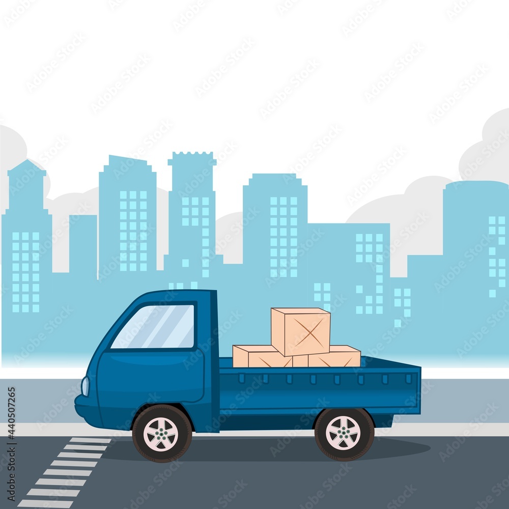 travel transportation pick up send the package to city flat design