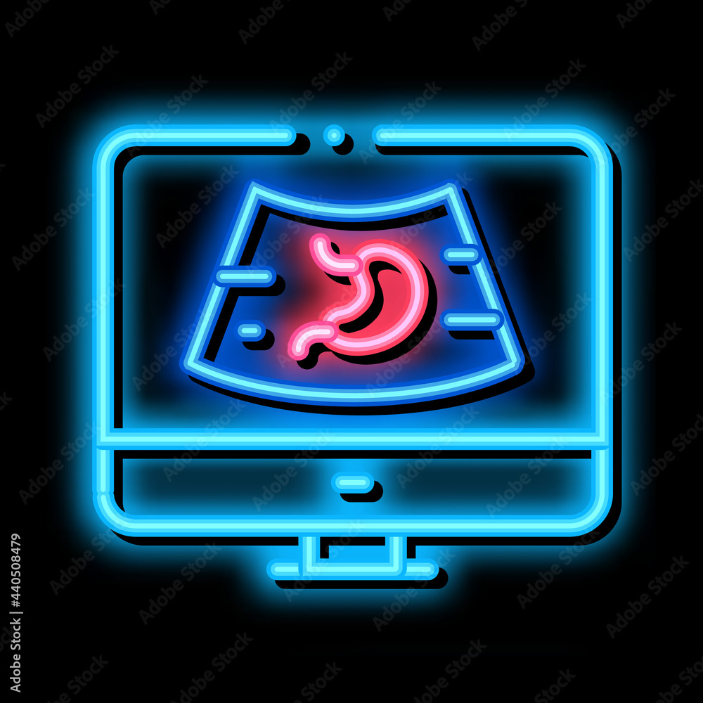 computer diagnostics of stomach neon light sign vector. Glowing bright icon computer diagnostics of stomach sign. transparent symbol illustration computer diagnostics of stomach neon light sign vector. Glowing bright icon computer diagnostics of stomach sign. transparent symbol illustration